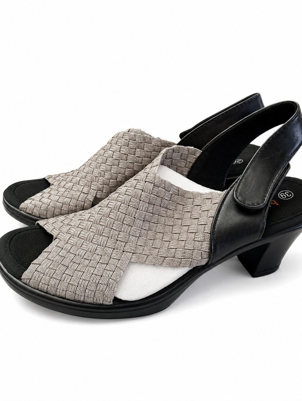 Women's Bernie Mev Woven Sandals Silver Black Size 8.5